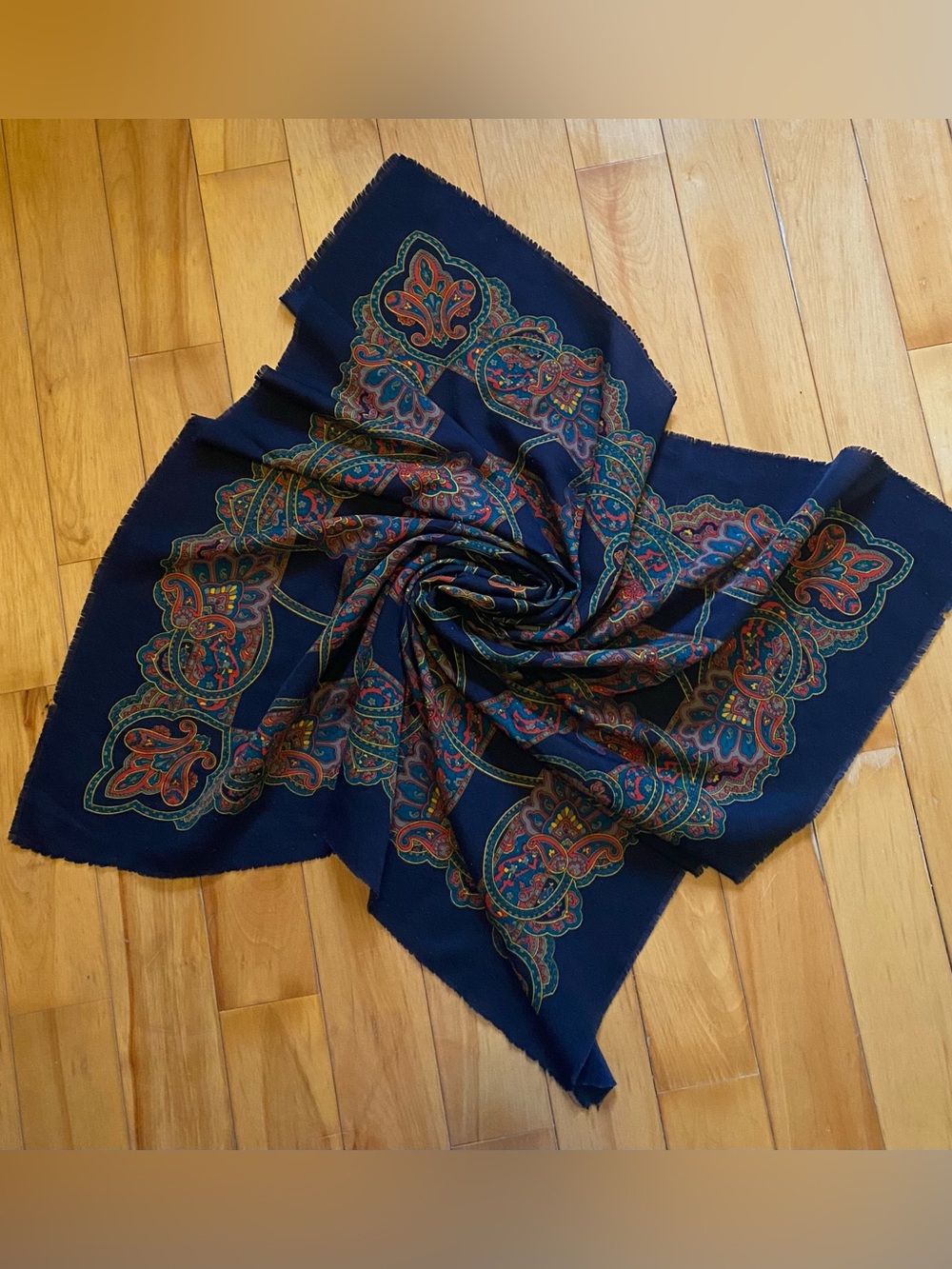3/25$ Navy Paisley Square Scarf with Multicolor Print